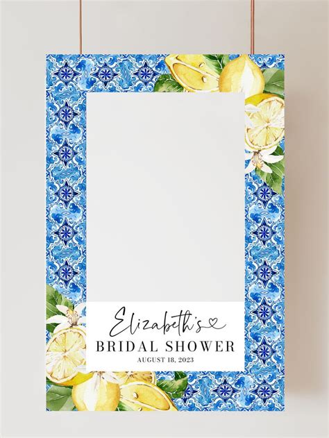 Blue Tiles Lemon Bridal Shower Photo Booth Frame Editable Etsy