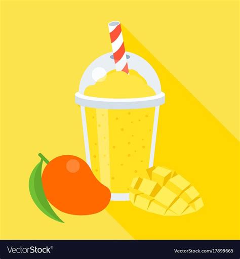 Mango Smoothie Vector Illustration With Slice Mango Flat Design With