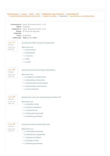 Examen Parcial Microbiología Revisión del intento 1 Tiroxina Med uDocz