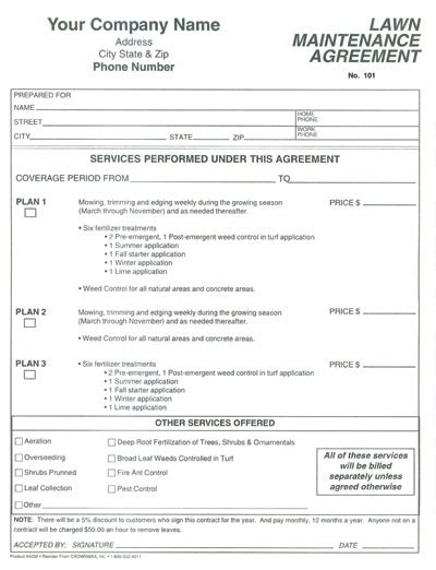 Free Printable Lawn Service Contract Form GENERIC