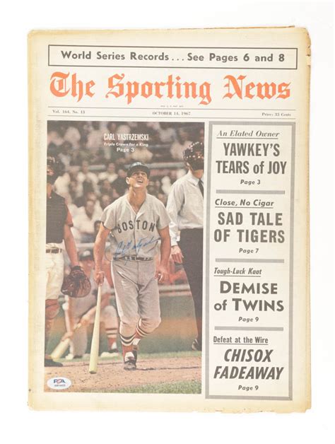 Carl Yastrzemski Signed The Sporting News Newspaper Psa