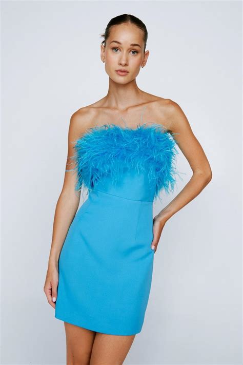 Womens Feather Trim Bandeau Mini Dress Boohoo Uk