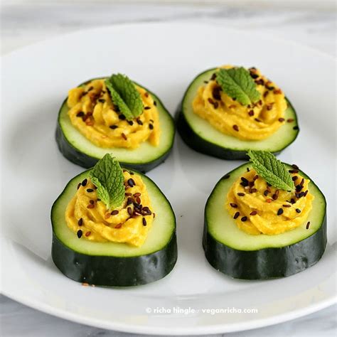 Cucumber Hummus Sesame Seed Mint Appetizer Bites Vegan Glutenfree