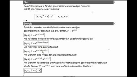 Komplexe Funktionen Generalisierte Potenzen Potenzgesetz 4