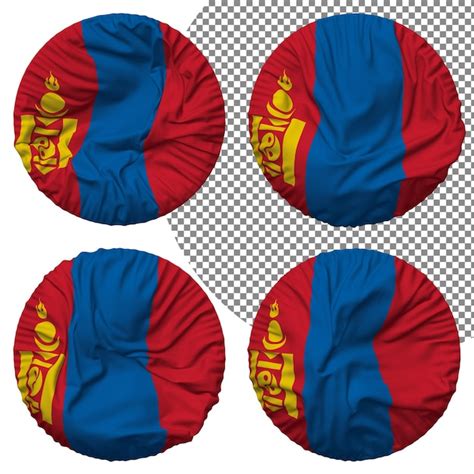 Premium PSD Mongolia Flag Round Shape Isolated Different Waving Style