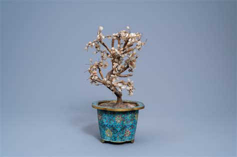 A Chinese Gemstone Tree In A Lobed Cloisonn Jardini Re With Floral