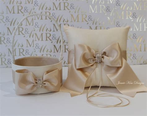 Ring Bearer Pillow And Flower Girl Basket Set Ivory