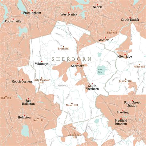 MA Middlesex Sherborn Vector Road Map Digital Art by Frank Ramspott ...