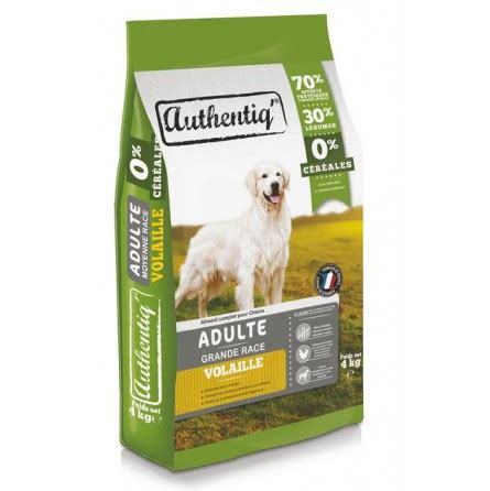 Croquettes sans céréales Chien Grande race Volaille 4kg Authentiq