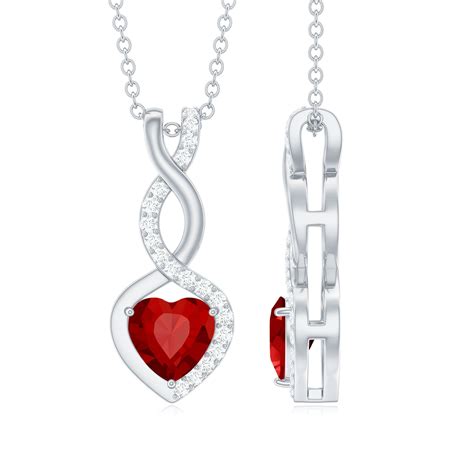 Lab Created Ruby Heart Infinity Pendant Necklace With Moissanite Aaaa