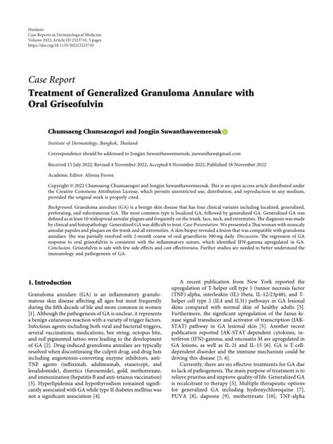 Pdf Treatment Of Generalized Granuloma Annulare With Oral Griseofulvin