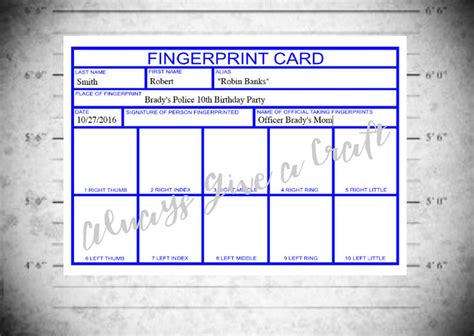 Fingerprint Card for Police Party INSTANT Download With EDITABLE Text Boxes, at Home Printable ...