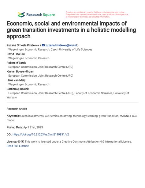 PDF Economic Social And Environmental Impacts Of Green Transition