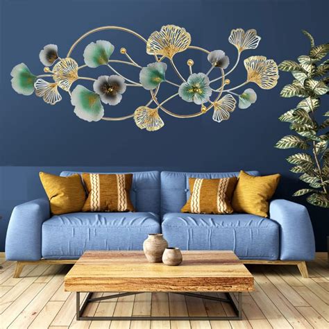 KILELI Home Metal Wall Decor 48inch X 20inch 3D Golden Ginkgo Leaf