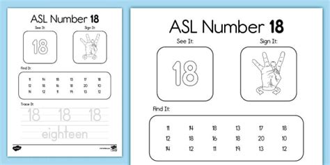 ASL Number 18 Activity (l'enseignant a fait) - Twinkl