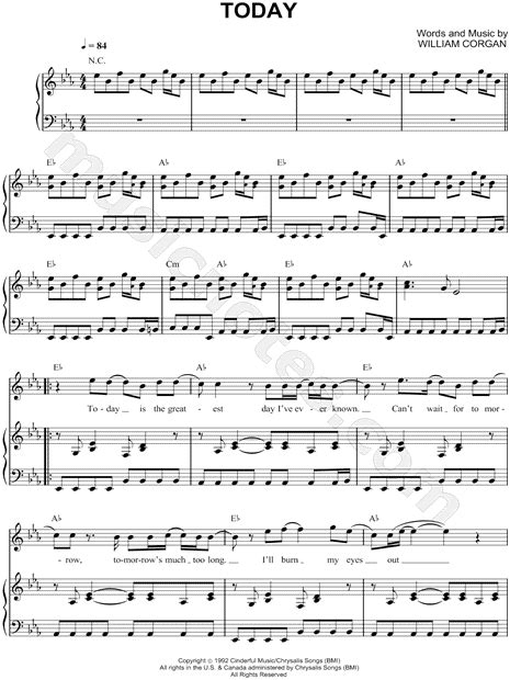 The Smashing Pumpkins Today Sheet Music In Eb Major Transposable