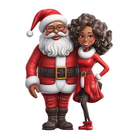 African America Black Santa And Mrs Claus Png Christmas Sublimation