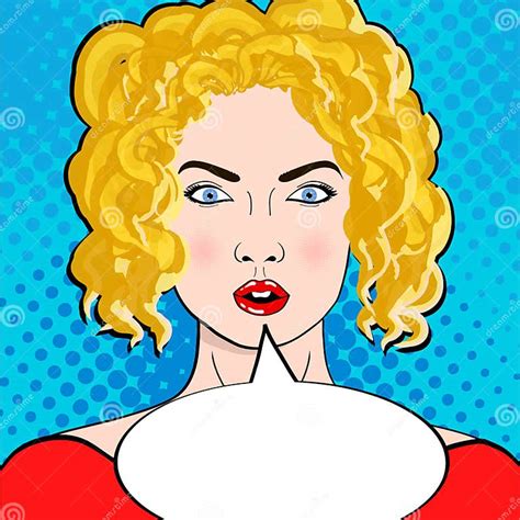 Wow Pop Art Female Face Surprised Young Woman With Open Mo Stock