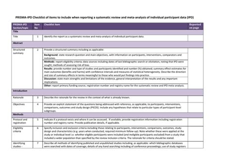 Prisma Ipd Checklist Of Items To Include When Reporting A