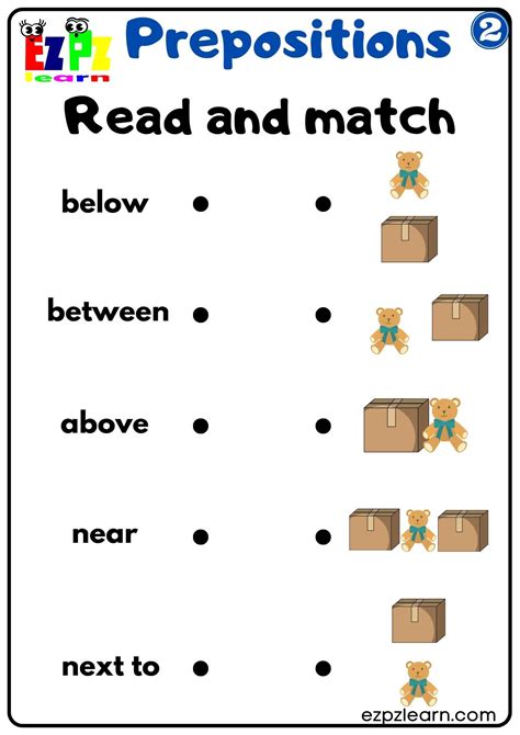 Prepositions Of Place Read And Match Worksheet For Kindergarten