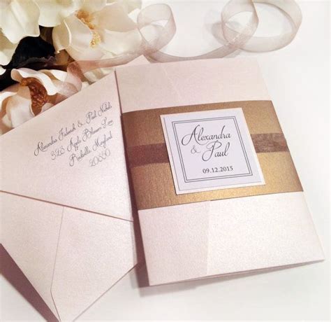 Elegance BLUSH and ANTIQUE GOLD Pocket Folder Style Wedding Invitation ...