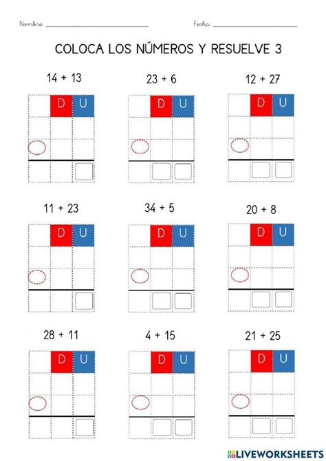 Sumas Dos Cifras Interactive Worksheet Decenas Y Unidades Decenas Y