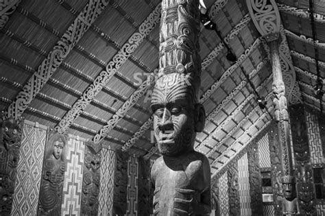 Maori Carving In The Waitangi Marae Meeting House Stock Art Nz