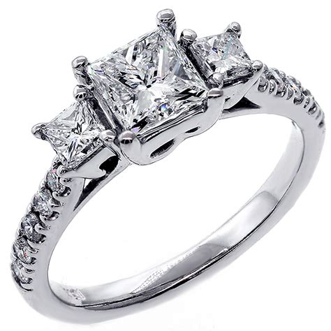 1 92 Cts Three Stone Princess Cut Diamond Engagement Ring Set In 18k