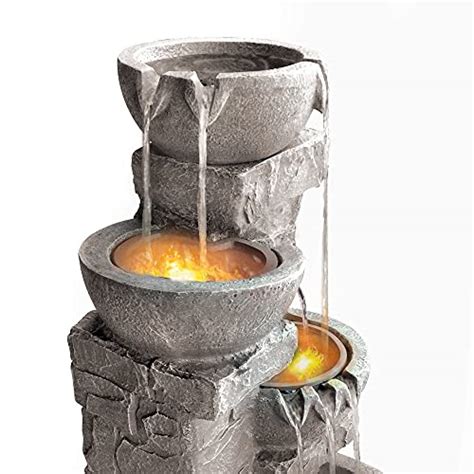 Teamson Home Water Tiered Bowls Floor Stacked Stone Waterfall