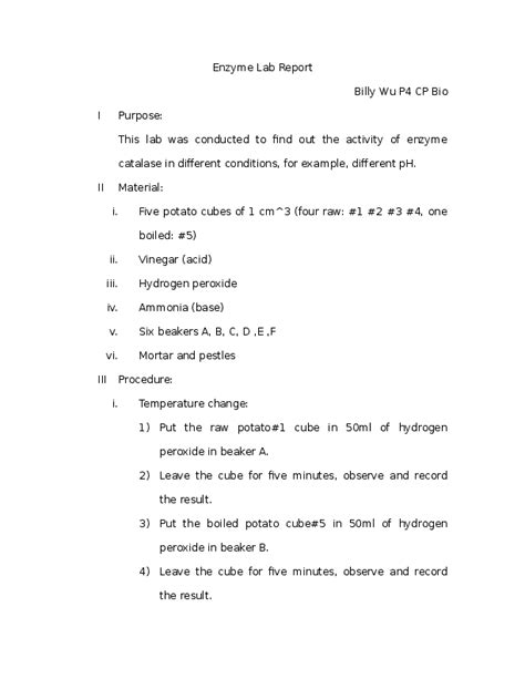 Doc [v] Enzyme Lab Report