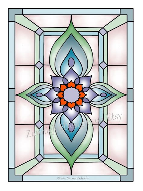 Stained Glass Pattern Instant Download Printable Pdf Coloring Page Digital File Etsy