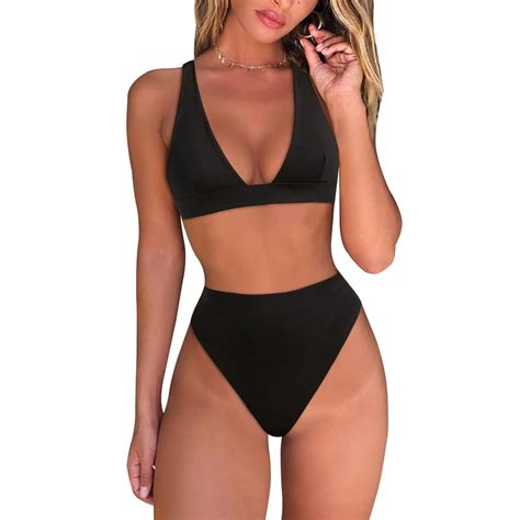 Hessimy Plus Size Swimwear Womens High Waisted Thong Bikini Sets Sexy Brazilian Triangle Top