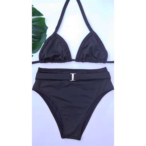 Biquíni Hot pants cintura alta detalhe cinto de Metal comportado Shopee Brasil