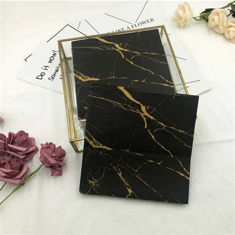 Black Serviettes Gold Marble Partylicious