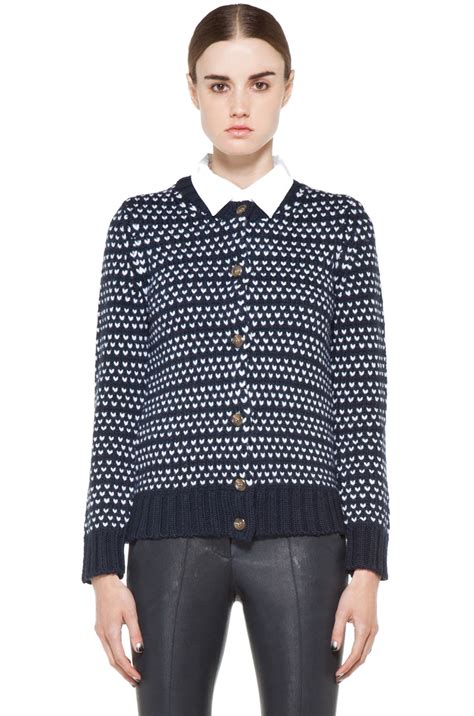 Apc Laine Epaisse Jacquard Heart Cardigan In Dark Navy Fwrd