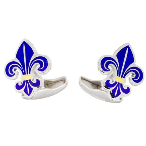 Sterling Silver Blue Enamel Fleur De Lis Cufflinks John Start Jewellery