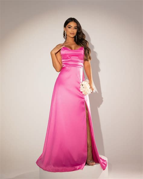 Vestido Longo de Festa Madrinhas Tomara que Caia com Fenda Cetim