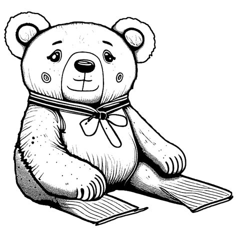 Fuzzy Teddy Bear Coloring Page With Bow Tie · Creative Fabrica