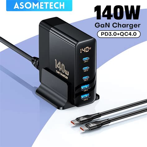 GaN Carregador Multi USB 140W PD3 0 Tipo C Estação de carregamento