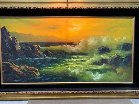 Framed Signed Stevens Sunset Ocean Seascape Canvas Oil Painting 60 X 36 Sofa Sz 1981849408