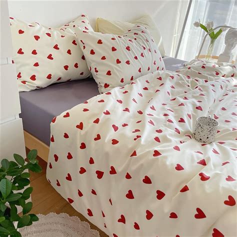 Michorinee Housse de Couette Cœur 140x200 Rouge avec Taie d oreiller