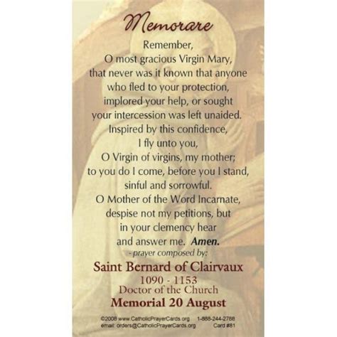 Prayer Cards, Holy Cards : Memorare Prayer Card (50 pack)