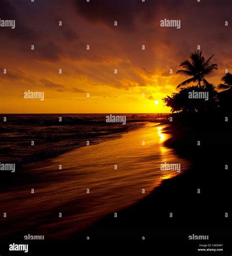 Ocean sunset on Hawaii island Stock Photo - Alamy