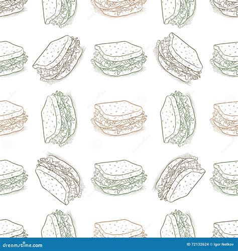 Seamless Pattern Sandwich Scetch Stock Vector Illustration Of Doodle