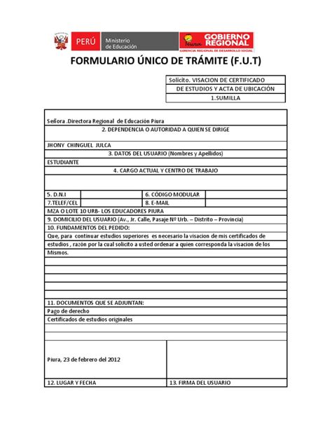 Formulario Único De TrÁmite