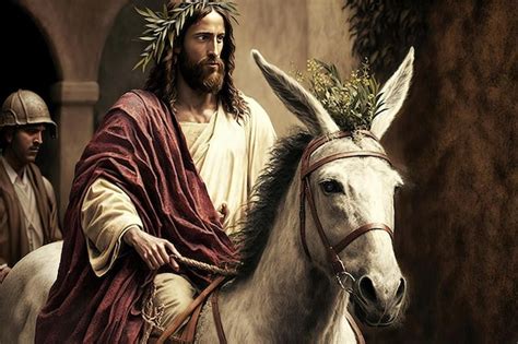 Jesus montando um burro no domingo de ramos | imagem Premium gerada com IA