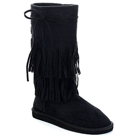 Aling 82 Womens Stylish Mid Calf 2 Layer Fringe Flat Boots Color