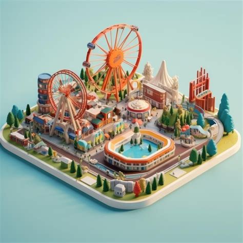 Representación 3d del miniatur isométrico de la ciudad del parque de