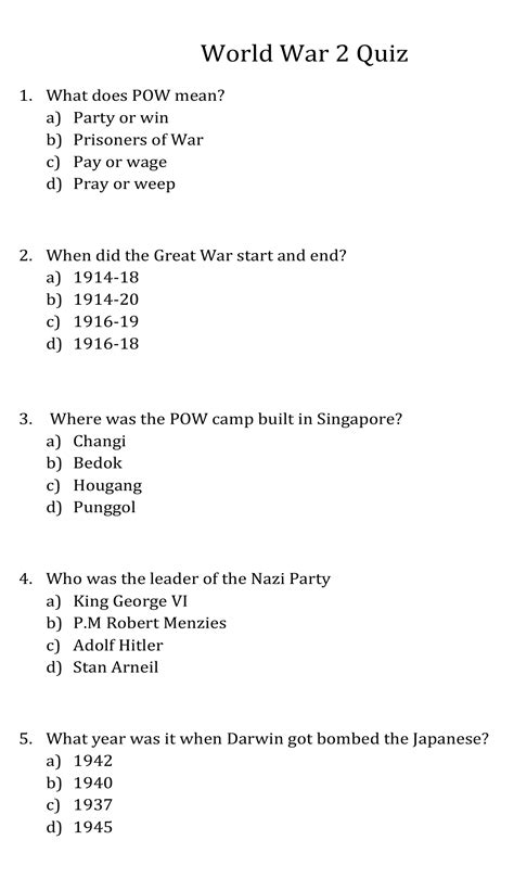 World War 2 Questions And Answers The World War Ii Quiz