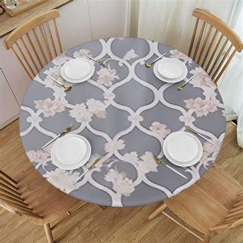 Round Fitted Vinyl Tablecloth With Elastic Edged And Flannel Backing